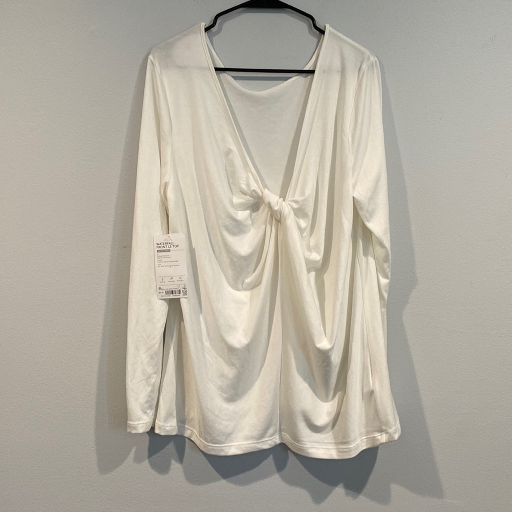 Athleta White V-Neck Waterfall Front Long Sleeve Blouse - Size Extra-Large (XL)